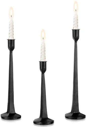 Sziqiqi Kerzenständer Stabkerzen Kerzenhalter Schwarz 30/25/20cm - Vintage Kerzenhalter für Kegel Kerzen Set von 3 Shabby Chic Gusseisen Kerzenhalter Metall für Kamin Mantel Wohnzimmer Tische Dekor