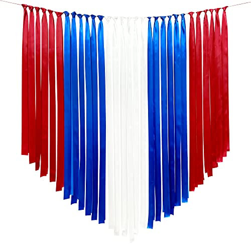 Rot Blau und Weiß Party Dekorationen Band Fransen Hängender Vorhang Luftschlangen Hintergrund Girlanden für 4. Juli Amerikanischer Unabhängigkeitstag USA Nationaltag Patriotische Veteranen Geburtstag