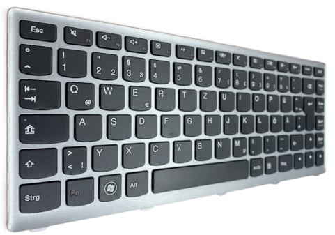 T-ProTek DEUTSCHE - Tastatur Schwarz. Silber Rahmen kompatibel für Lenovo IdeaPad U430 Touch