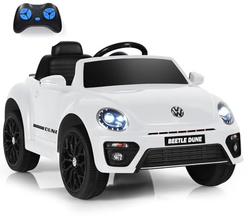 RELAX4LIFE 12V Macchina Volkswagen Elettrica per Bambini con Telecomando 2,4G, 5 km/h, Luci, Musica, Slot USB, Clacson, 2 Portiere Apribili, 3-8 Anni, Carico 30 KG, Cintura di Sicurezza, Rosa, BIANCO