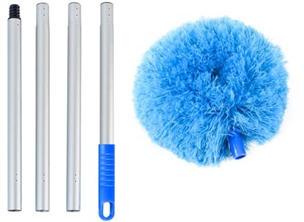 Mikrofaser-Staubwedel, ausziehbar und biegbar, langer Griff, Mikrofaser, waschbar, für Jalousien, hohe Deckenventilatoren, Blau