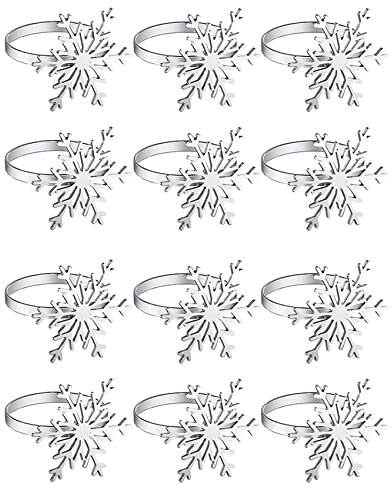 Vklopdsh 12 Stück Schneeflocke Servietten Ringe Weihnachten Schneeflocke Servietten Halter Ringe (Silber)