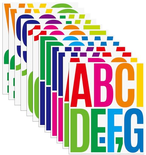 Bekecidi 5 Zoll Große Vinyl Buchstaben Aufkleber Groß, 12 Blatt Selbstklebende Buchstaben Zahlen Aufkleber, Wasserdicht Bunte Alphabet Aufkleber für Schilder, Poster, Fenster, Briefkästen, Auto (A)