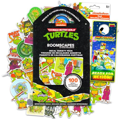 Nickelodeon TMNT-Aufkleber mit Teenage Mutant Ninja Turtles, Set mit 100 verschiedenen TMNT-Aufklebern für Laptops, Handys, Wasserflaschen und mehr plus Türhänger