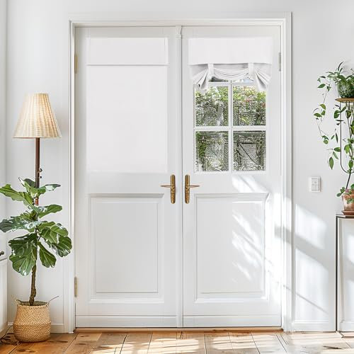 Vatge Door Window Curtains 40 Inch Length, 50% Blackout French Glass Door Curtain, Privacy Room Darkening Tie Up Shades for Window, 1 Panel, W26 x L40, Pure White
