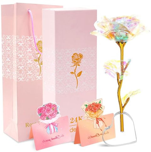 GWAWG Regali Donna Rosa Galassia Eterna Regalo Arcobaleno Incantato Con Base Cuore E Biglietto D'auguri Migliori Idee Unici Di Compleanno Natale Per Lei Nonna Moglie Sorella Amici