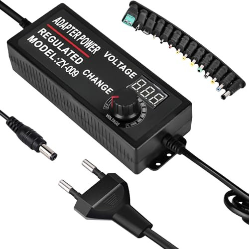 Fuente de alimentación ajustable universal 3 V-24 V, adaptador de alimentación ajustable AC/DC, 3 A, 72 W, con indicador de voltaje LED y 14 adaptadores macho