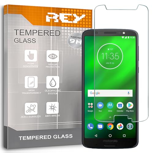 REY Pack 2X Bildschirmschutz aus gehärtetem Glas für Motorola Moto G6, Schutzfolie, Displayschutzfolie 9H+ Härte, Anti-Kratzen-Öl-Bläschen