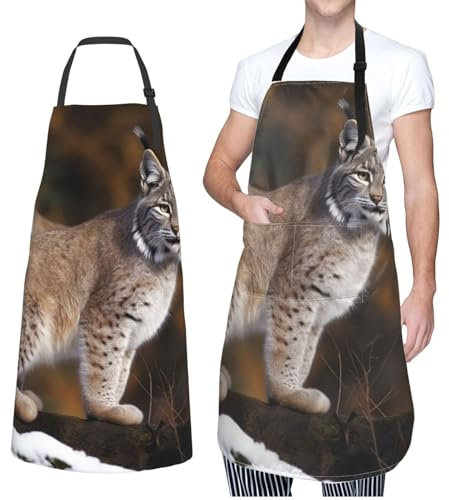 Lrtyuasq Canada Lynx Schürze für Damen und Herren, wasserdichte Schürzen mit 2 Taschen, Küchenschürze, verstellbare Latzschürze, Kochschürze zum Kochen, Siehe Abbildung, One size