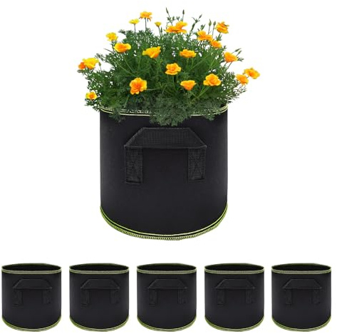 YEJAHY 5 Stück 40L Pflanzsack, Pflanzen Wachstum Taschen mit Starken Griffen, Atmungsaktive Pflanzbeutel, Pflanztasche für Tomaten, Blumen, Pflanzen und mehr - 10 Gallonen