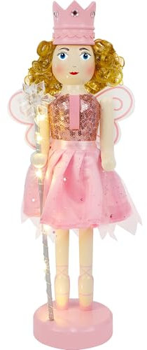 Joliyoou Figurines casse-noisette de Noël, 30,5 cm, rose fée reine tenant une baguette flocon de neige, décoration de cheminée, centre de table, festival, étagères