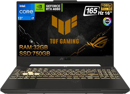 ASUS TUF Gaming F16, Notebook con Monitor 16 FHD AG, 165Hz, Intel Core 13esima Gen i7-13650HX, RAM 32GB DDR5, SSD M2 750GB,NVIDIA GeForce RTX 4050 6GB, Win 11 Pro,Tastiera RGB