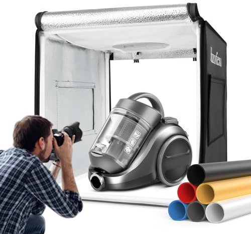 Huzofexo Fotostudio Lichtbox Fotobox Set 40x40x40cm, Studio Fotografie Zubehör Professional Dimmable Shooting Zelt Kit mit CRI98 LED Licht-6 Farbhintergründe, Multi-Winkel zu schießen