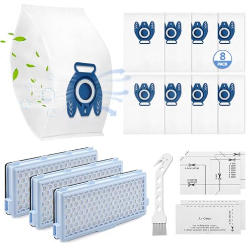 8 Pack Bags for Hoover & 3 Pack Hepa Filters for Miele Vacuum Cleaner, 3D Efficiency GN HyClean Dust Bags + SF-HA 50 HEPA Filter for Miele Series Cleaner