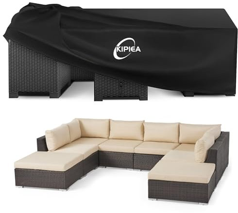 Kipiea Housses Salon de Jardin Exterieur Imperméable, Carré Housses Table de Jardin Coupe-Vent, 420D Tissu Oxford Bache De Protection Salon de Patio Exterieur, Anti-UV- 320x320x81cm