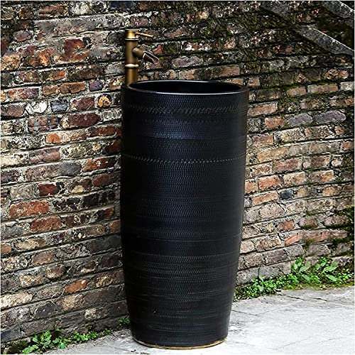 Lavandino da bagno indipendente con piedistallo Art Hotel Home Ceramics, Lavandino con piedistallo monoblocco, Lavandino con piedistallo da pavimento senza scarico e rubi(G-42x83cm(16x32in))