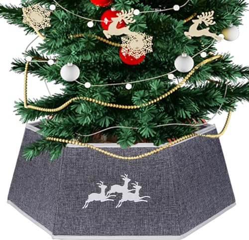 Trimming Shop Copertura per base di albero di Natale pieghevole in iuta argentata con motivo renna, copertura per base per supporto e cesti, decorazioni per le festività
