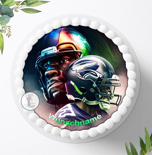 Tortenbild, Zuckerbild Personalisiert mit Wunschnamen zum Geburtstag, NFL Football, Essbares Foto für Torten, Tortenbild zum Geburtstag, Tortenaufleger Ø 20cm - 1959z