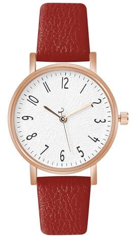OFFCUP Damenuhr, Damen Analog Quarz Uhr mit Leder Armband, Uhren Damen Einfache Business Klassische Armbanduhr Lässig Quarzuhr Kleideruhr, 3 Zeiger -Rot