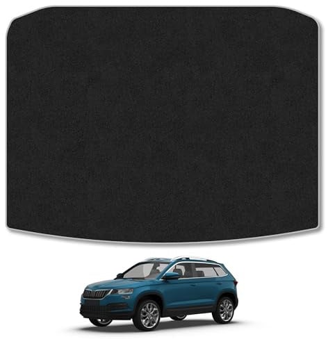 Skoda Karoq (2017+) Carpet Boot Mat | Grey Edge Trim Tailored Fit Boot Liner Full Coverage Protection Accessories Easy Clean Anti Slip Made in the UK