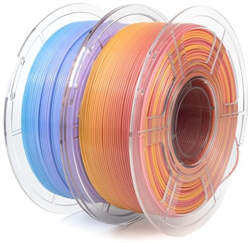 IEMAI PETG Filament, Durchscheinend PETG Blau Lila/Rosa Gelb 2Kg, Gradient PETG 3D Drucker Filament, Regenbogen PETG 1.75mm, Maßgenauigkeit +/- 0,02 mm