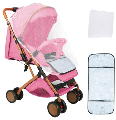 Kinderbuggy, Kinderwagen mit Sonnenschirm, Kinderwagen Zusammenklappbar, Buggy mit Liegefunktion, Kann Sitzen oder Liegen (Rosa-A)