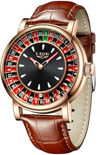 LIGE Orologio Uomo Oro Rosa, Orologi Uomo al Quarzo Analogico, Quadrante Smaltato a Bussola Vintage, Impermeabile 3ATM, Lancette Luminose, Regali di Moda Raffinati, Business Elegante Casual