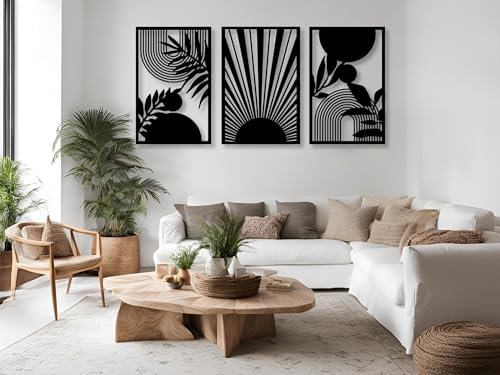 VAILLA ® 3er set Boho Wanddeko, Geometrische Wanddekoration aus Holz, 3D Wandbilder Home Dekoration, Bohemian Große Wand Deko, Bilder für Schlafzimmer, Wohnzimmer (Boho 1)