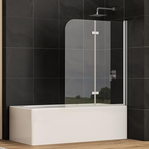 120x140cm 2-teilig Faltbare Badewanne Duschwand | 6mm NANO-GLAS Duschabtrennung | Trockene-Nasse-Trennung | Leicht Installierbar
