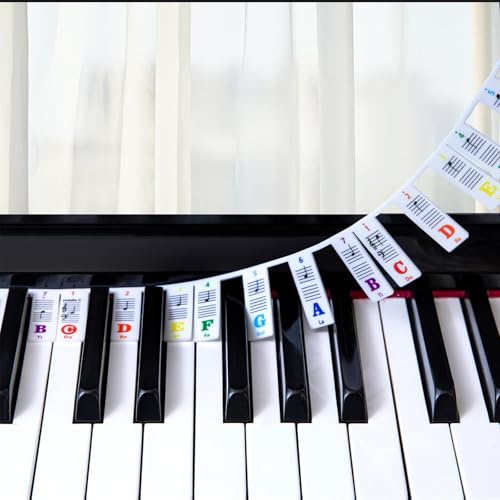 Guide de partitions de piano pour débutants - Étiquettes amovibles pour clavier de piano - Pour toutes les touches 88/61/54/49/37 - Pas besoin d'autocollants - Réutilisables - En silicone