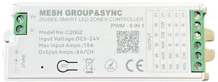 A2ZWORLD Centralina Led Controller 5 In 1, Zigbee 3.0 + MESH RF 2.4G, Max 15A Tot. (6A/CH) DC5-24V, APP TUYA/Smart Life, Per Striscia Led Mono Colore, CCT, RGB, RGBW, RGBCCT
