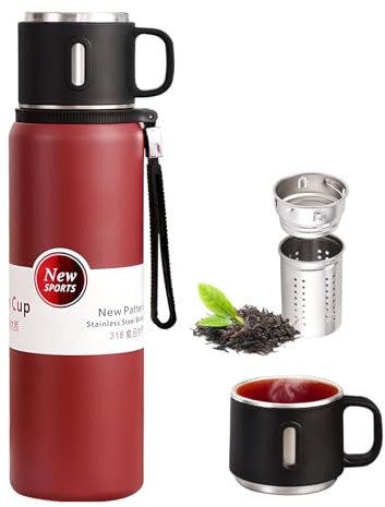 Stainless Steel Water Bottle with Tea Infuser, Large Capacity Insulated Water Bottle with Cup Lid, Portable Vacuum Insulated Tea Infuser Tumbler, Thermoses Cups