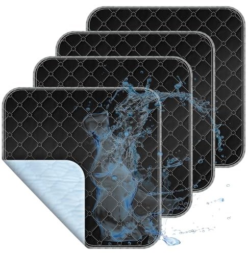 4 Stück Waschbare Inkontinenz Stuhlauflage, wasserdichte Sitzunterlage | Wiederverwendbare Unterlage für Sofa Bettauflagen Rollstuhl Auto (Schwarz, 50x50cm)