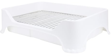 OVAQUIXI Dog Potty Training Tray with Stainless Steel Grid for Small Medium Dogs, Easy to Clean Puppy Litter Box for Home Use (Milk White)