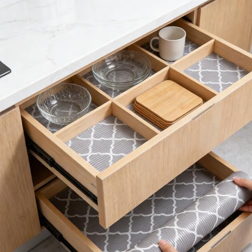 ALKNOT Anti-slip Drawer Mat, 45x300cm, vattentät, icke-klibbig för köksskåp och skrivbord - Grå (Grey Lantern)