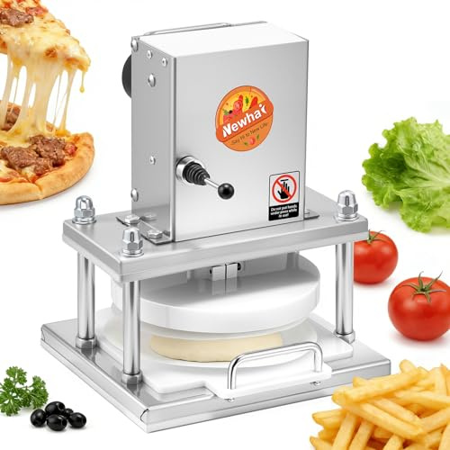 Newhai 8.6” Electric Pizza Dough Press Machine Commercial Dough Roller Sheeter Stainless Steel Pastry Bread Press Forming Processor for Bakery Home Restaurant Use
