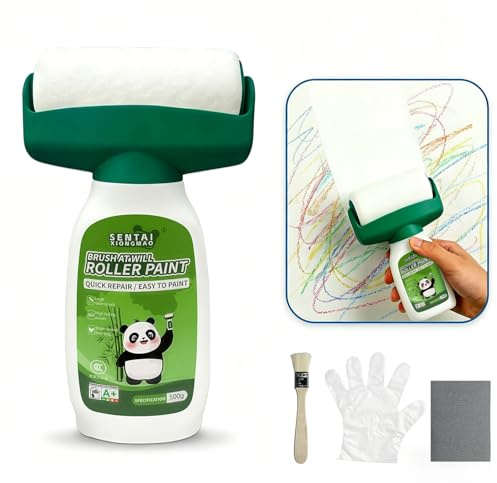 Maidlo Technology-EU Wandfarbe Weiß [500g] - 2-in-1 Wandreparatur-Rollbürste mit hoher Deckkraft - Ausbesserungsfarbe für Latexfarbe & Dispersionsfarbe - Wandfarbe Roller gegen Flecken