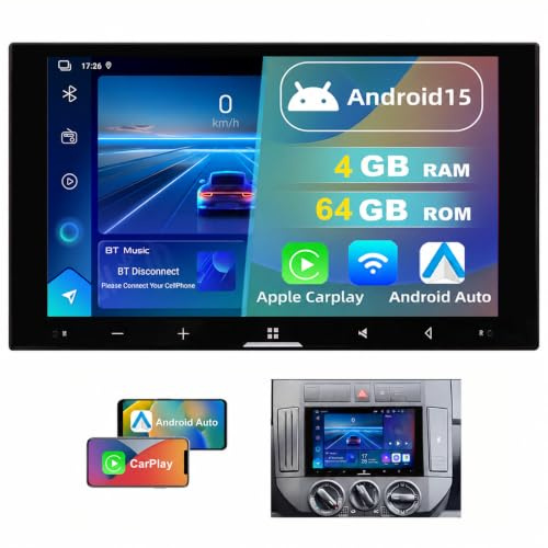 DVRMEDIA 4GB+64GB Android 15 Autoradio für Volkswagen Polo 9N 9N3 2001-2009 2 Din, 7 Zoll QLED Bildschirm mit Wireless CarPlay & Android Auto, 1080P Rückfahrkamera, GPS, WiFi, Bluetooth, DSP RDS USB