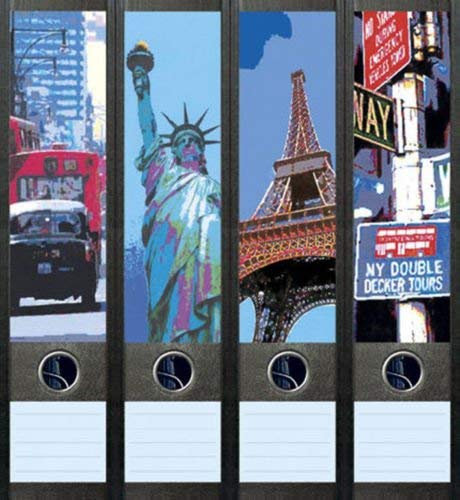 Ordnerrücken breit 4er Set Ordner New York Paris London Aufkleber Etiketten Deko 024