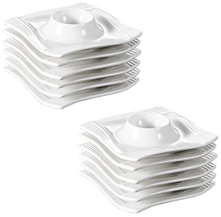 MALACASA, Serie Amparo, 12 teilig Porzellan Eierständer Set je 4,5 Zoll / 11,5 * 11,5 * 2,5cm Eierbecher Eierhalter Cremeweiß