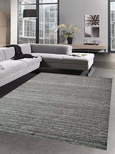 CARPETIA Teppich modern Wohnzimmerteppich Kurzflor Uni anthrazit grau meliert Größe 80 x 300 cm