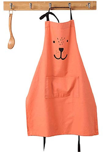 Lindong Süß Kartoon Schürze mit Tasche für Frauen Kinder Wasserdicht Baumwolle Leinen Küchenschürze Latzschürze Kochschürze Erwachsene Rot