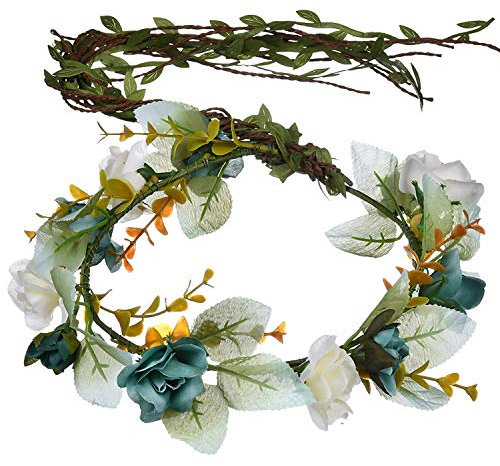 YnimioAOX Handgefertigtes, verstellbares Blumenkrone, florales Stirnband, Haarkranz, Halo-Kopfschmuck, Foto-Requisiten, C14-Schwarzgrün