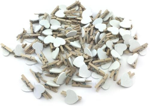 S-SDK-100-Natur-35 Lot de 100 petites pinces décoratives en forme de cœur Blanc