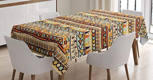 ABAKUHAUS Primitive Tischdecke, mexikanische Art, Druck mit Klaren Farben ohne Verblassen Waschbar für innen oder Außen Bereich, 140 x 200 cm, Beige Orange