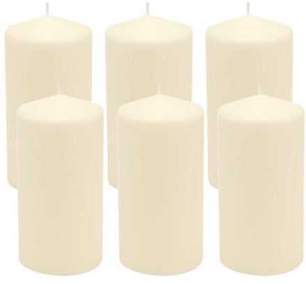 Stonebriar Unscented Pillar Candles – 65 Hour Burn Time, Long-Lasting Wax Candles for Weddings, Holidays, Home Décor & Special Events, Pack of 6, Ivory, 3 x 6
