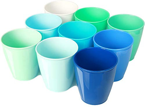 Youngever 9er Pack 250ML Mehrweg Kinderbecher, Plastik Becher für Kinder, Kunststoff Unzerbrechliche Trinkbecher Saftbecher in 9 Farben (Coastal)