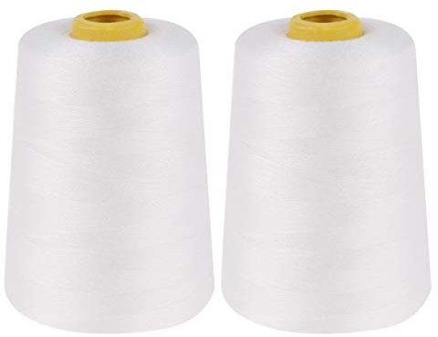 Polyester Nähgarn 2 Rollen 5400m Turmgarn für Kleidung | Weiß, Hohe Zugfestigkeit, Gleichmäßige Nähbarkeit, für Hosen und Sticken