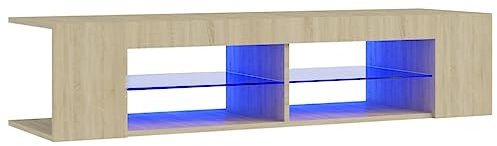 vidaXL TV Schrank mit LED-Leuchten Lowboard Fernsehschrank Fernsehtisch Sideboard HiFi-Schrank TV Möbel Tisch Board Sonoma-Eiche 135x39x30cm