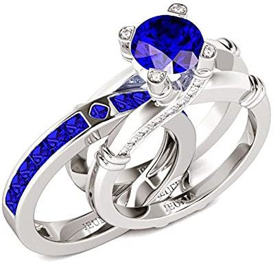Jeulia Diamant Band Ringe Dame Sterling Silber Ring Hochzeitring Verlobung Jahrestag Versprechen Braut Sets Ring für Frauen und Mädchen Mit Geschenkbox (Aquamarine Blue, 59(19))